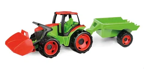 Hračky - dopravné stroje a traktory LENA - Traktor s lyžicou a s vozíkom, červeno zelený
