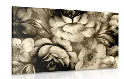 Čiernobiele obrazy Obraz impresionistický svet kvetín v sépiovom prevedení