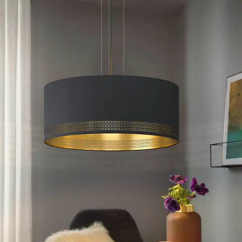 Závesné svietidlá EGLO Závesná lampa Esteperra, čierna/zlatá, Ø 53 cm