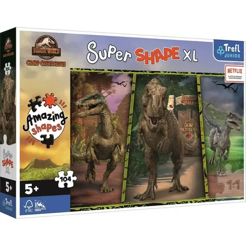 Puzzle Trefl Puzzle 104 XL Super Shape Farebné dinosaury/Jurassic World 60x40cm v krabici 40x27x6cm