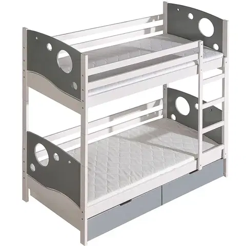 Dvojlôžkové postele Poschodová posteľ Kevin borovica biela/šedá