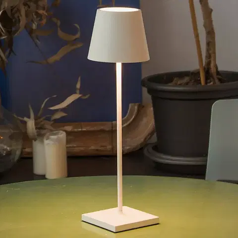 Vonkajšie dekoratívne svietidlá FARO BARCELONA Stolová LED lampa Toc s nabíjačkou USB IP54, biela