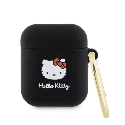 Slúchadlá Hello Kitty Liquid Silicone 3D Kitty Head Logo obal pre Apple AirPods 1/2, čierny