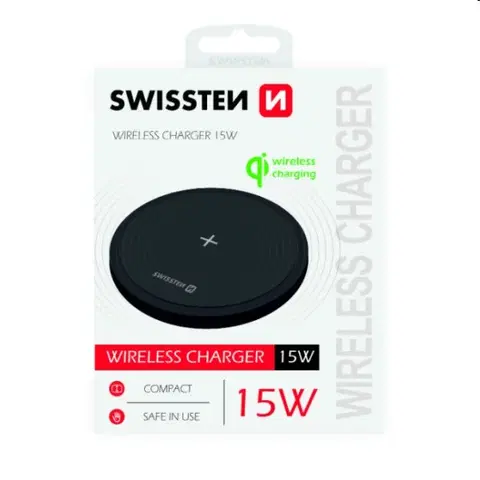 Nabíjačky pre mobilné telefóny Bezdrôtová nabíjačka Swissten 15W, čierna