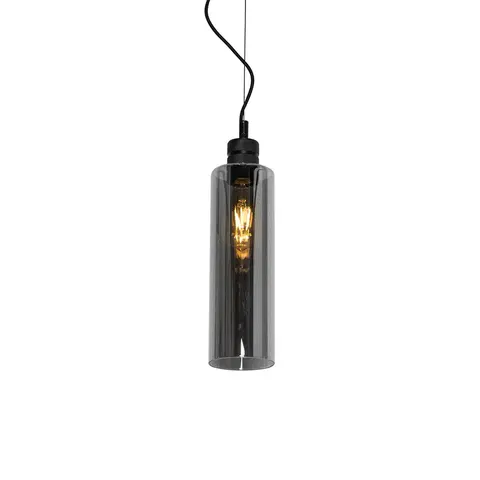 Zavesne lampy Moderné závesné svietidlo čierne s dymovým sklom - Stavelot
