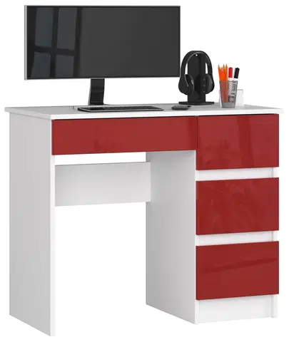 Písacie stoly Dizajnový písací stôl ZEUS90P, biely / červený lesk