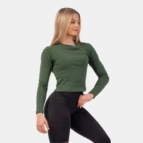 Tričká a tielka NEBBIA Dámske tričko Long Sleeve Top Organic Cotton Dark Green  M