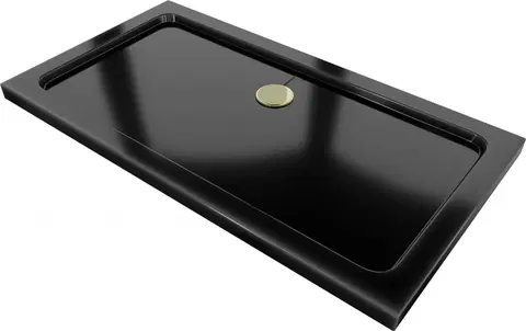 Vane MEXEN/S - Flat sprchová vanička obdĺžniková slim 140 x 70 cm, čierna + zlatý sifón 40707014G