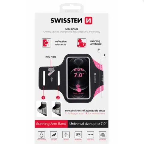 Držiaky na mobil Športové puzdro Swissten Armband 7", ružové 32903700