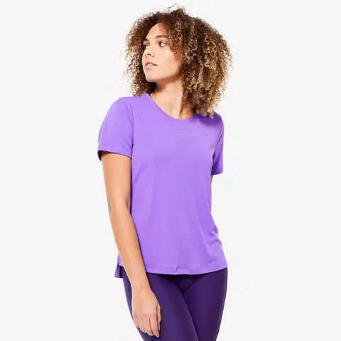 fitnes Dámske tričko 120 na fitness s krátkym rukávom fialové