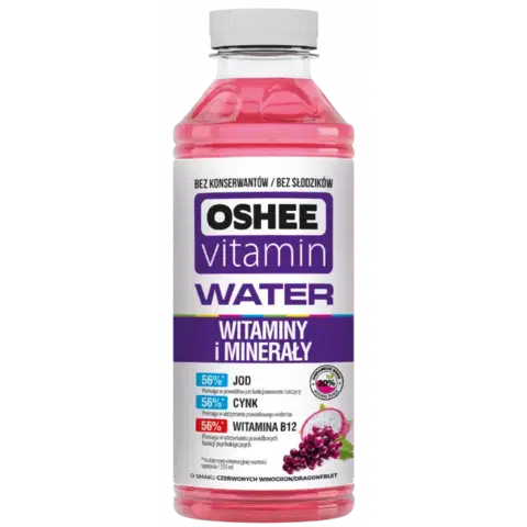 Vitamínové RTD nápoje OSHEE Vitamínová voda Minerály + vitamíny 555 ml červené hrozno / dragon fruit