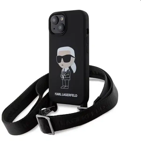 Puzdrá na mobilné telefóny Zadný kryt Karl Lagerfeld Liquid Silicone Crossbody Ikonik s popruhom pre Apple iPhone 15, čierna 57983116865