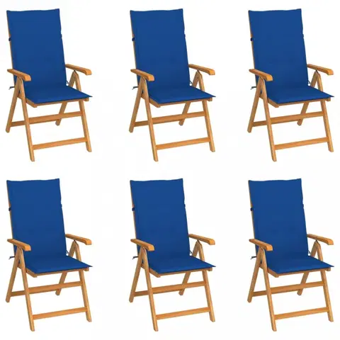 Zahradné stoličky Záhradná stolička 6 ks teak / látka Dekorhome Modrá
