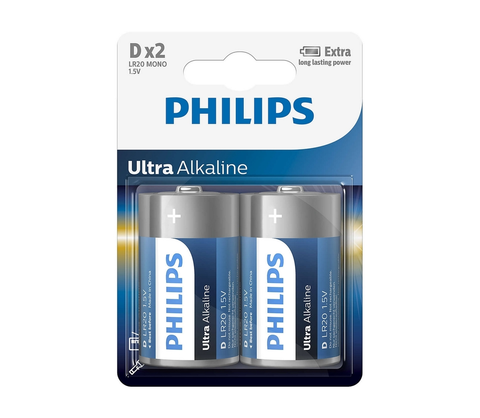 Predlžovacie káble Philips Philips LR20E2B/10 - 2 ks Alkalická batéria D ULTRA ALKALINE 1,5V 