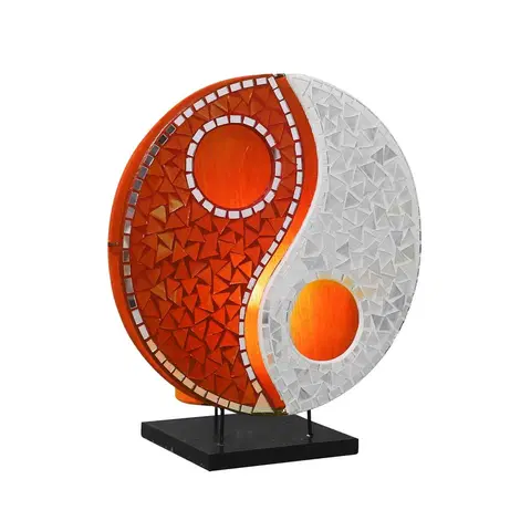 Stolové lampy Woru Sklenená mozaiková stolová lampa Ying Yang oranžová/biela