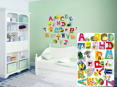 Nálepky pre deti Dekoračné nálepky na stenu abeceda so zvieratkami