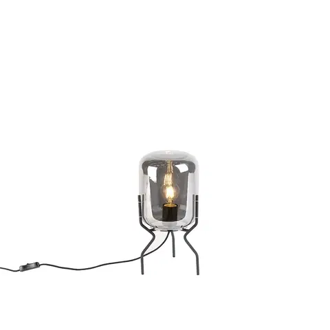 Stolove lampy Elegantná stolová lampa čierna s dymovým sklom vrátane WiFi A60 - Bliss