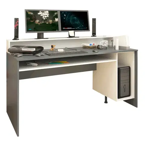 Herné stoly PC stôl/herný stôl, grafit/biela, TEZRO NEW