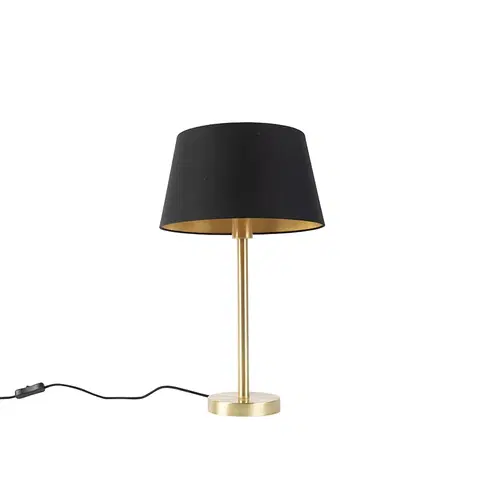 Stolove lampy Klasická stolná lampa mosadz s čiernym tienidlom 32 cm - Simplo