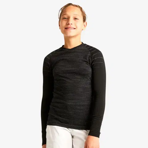 ragby Detské spodné tričko na futbal Keepdry 500 s dlhými rukávmi čierne
