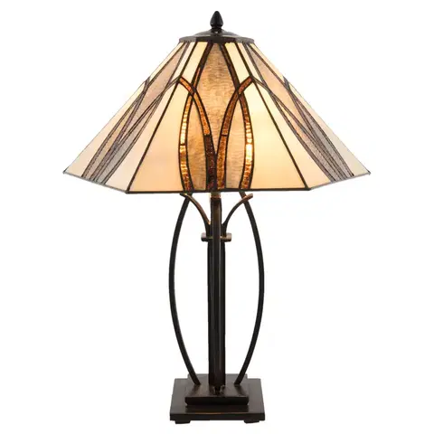 Stolové lampy Clayre&Eef Stolná lampa 5913 s hnedým skleneným tienidlom