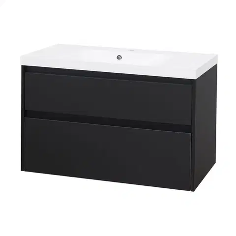 Kúpeľňový nábytok MEREO - Opto, kúpeľňová skrinka s umývadlom z liateho mramoru 101 cm, čierna supermat CN942M