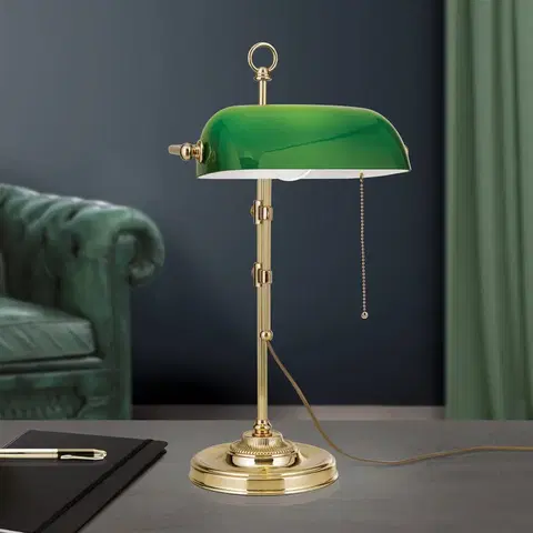 Stolové lampy Orion Lampa Harvard so šnúrovým vypínačom mosadz/zelená