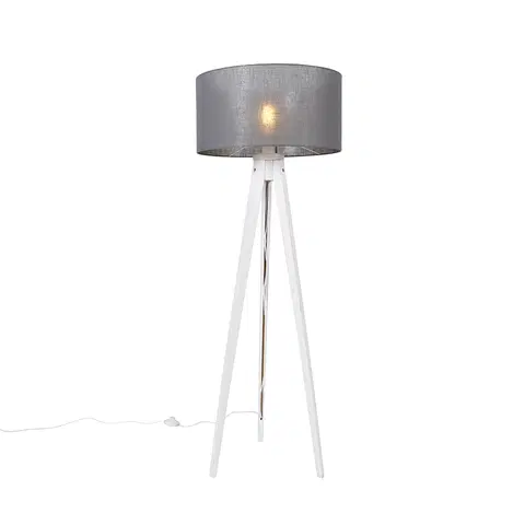 Stojace lampy Moderná stojaca lampa statív biela so šedým odtieňom 50 cm - Tripod Classic