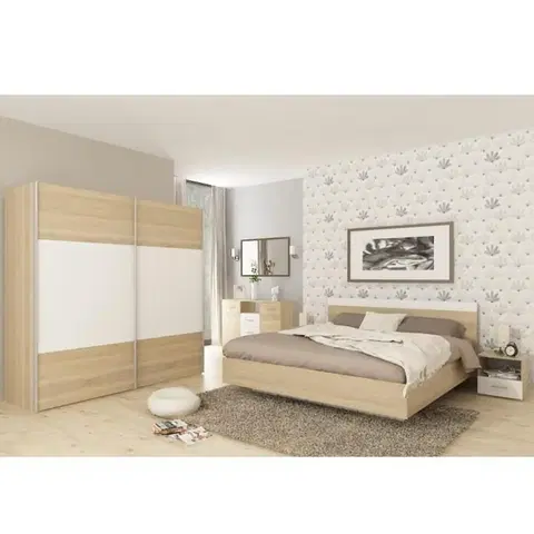 Spálňové zostavy Spálňový komplet (posteľ 160x200 cm), dub sonoma/biela, GABRIELA NEW