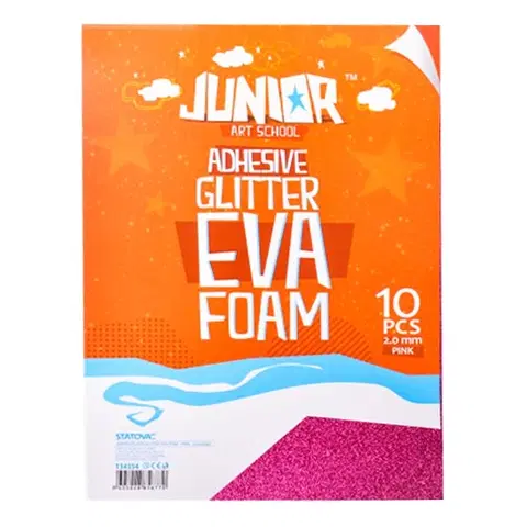 Kreatívne a výtvarné hračky JUNIOR-ST - Dekoračná pena A4 EVA Glitter ružová samolepiaca 2,0 mm, sada 10 ks