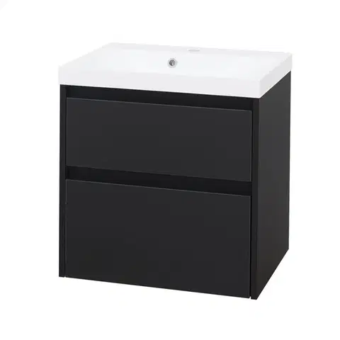 Kúpeľňový nábytok MEREO - Opto, kúpeľňová skrinka s umývadlom z liateho mramoru 61 cm, čierna CN940M