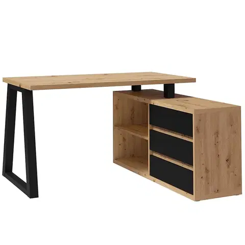 Moderné kancelárske stoly Set Iga II Písací stôl+Komoda Dub Artisan / čierna Mat