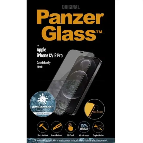Tvrdené sklá pre mobilné telefóny Ochranné temperované sklo PanzerGlass Case Friendly pre Apple iPhone 12/12 Pro, čierne 2711
