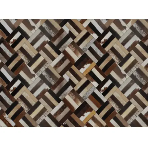 Koberce a koberčeky Luxusný kožený koberec, hnedá/čierna/béžová, patchwork, 70x140 , KOŽA TYP 2