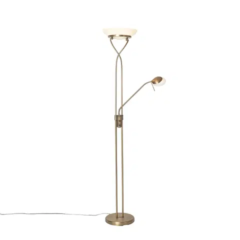 Stojace lampy Stojatá lampa bronzová vrátane LED a stmievača s lampou na čítanie - Empoli