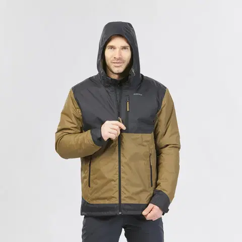 bundy a vesty Pánska nepremokavá zimná bunda na turistiku SH500 do -10 °C zeleno-čierna