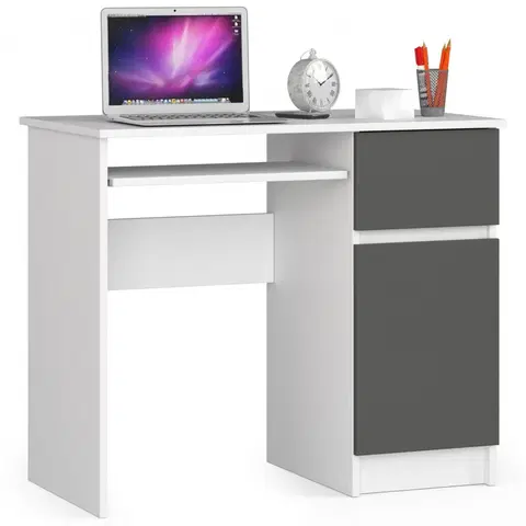Písacie stoly Dizajnový písací stôl PIXEL90P, biela / grafit