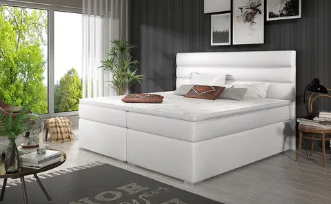Postele NABBI Spezia 160 čalúnená manželská posteľ s úložným priestorom biela