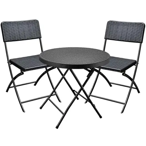 Sada: stolík a záhradné kreslá Sada okrúhly stôl +2 stoličky čierna