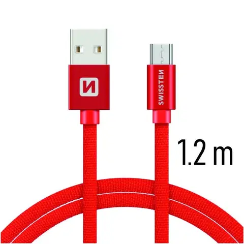 Dáta príslušenstvo Dátový kábel Swissten textilný s Micro-USB konektorom a podporou rýchlonabíjania, Red 71522206