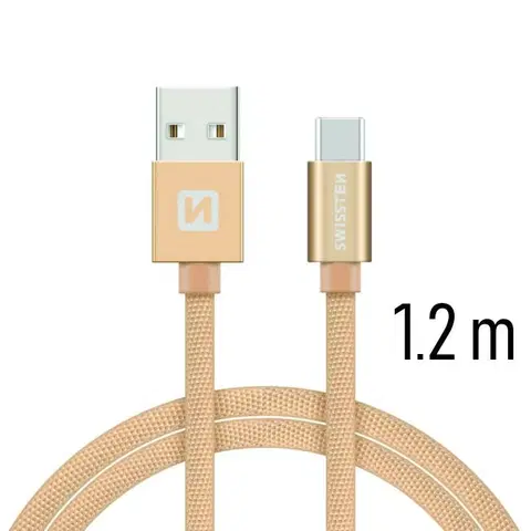 Dáta príslušenstvo Dátový kábel Swissten textilný s USB-C konektorom a podporou rýchlonabíjania, Gold 71521204