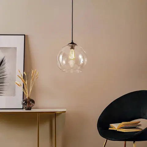 Závesné svietidlá Solbika Lighting Závesná lampa guľa sklenené guľové tienidlo číre Ø 30cm
