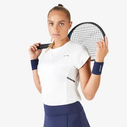 dresy Dámske tenisové tričko Dry 500 s okrúhlym výstrihom krémové