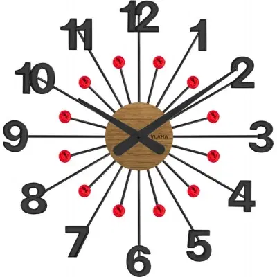 Hodiny Drevené čierne hodiny s červenými kameňmi Vlaha design VCT1083, 49cm 