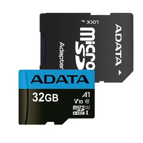 Pamäťové karty ADATA Micro SDHC Premier 32GB + SD adaptér, UHS-I A1, Class 10 - rýchlosť 85 MB/s (AUSDH32GUICL10A1-RA1)