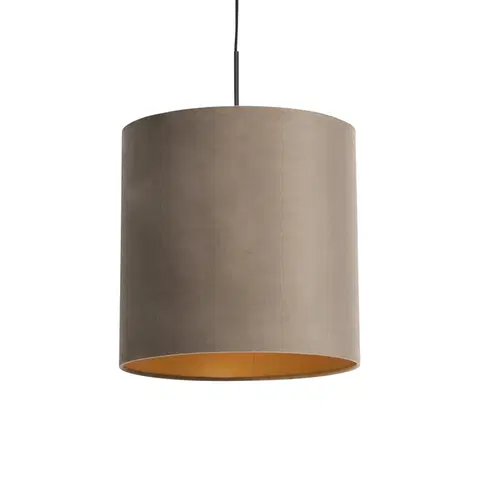 Zavesne lampy Závesná lampa s velúrovým tienidlom taupe so zlatom 40 cm - Combi
