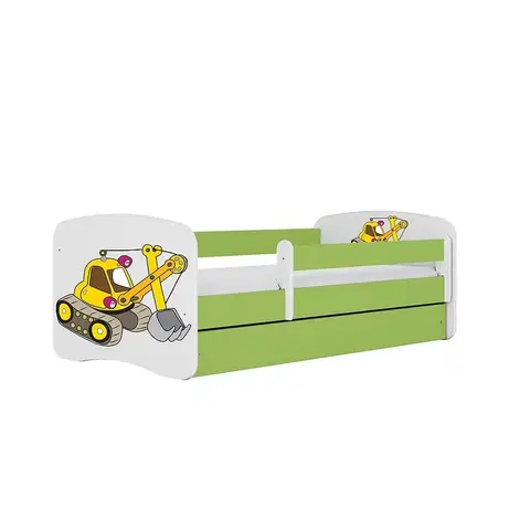 Jednolôžkové postele Detská Posteľ. Babydreams+Sz+M Zelená 70x140 Rýpadlo
