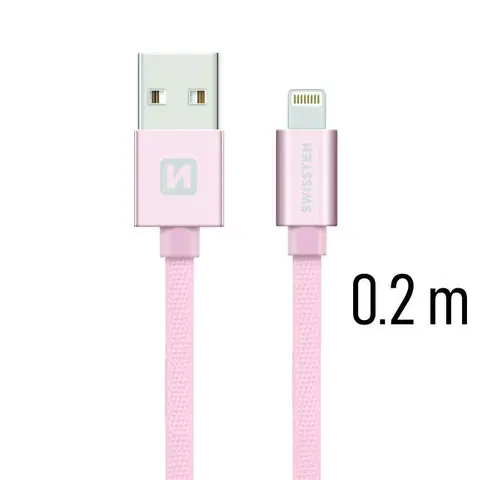 USB káble Dátový kábel Swissten textilný s Lightning konektorom a podporou rýchlonabíjania, ružovozlatý 71523105