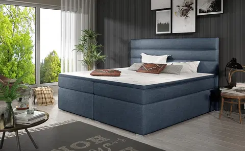 Postele NABBI Spezia 160 čalúnená manželská posteľ s úložným priestorom modrá