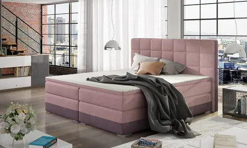 Postele NABBI Dalino 140 čalúnená manželská posteľ s úložným priestorom ružová / fialová